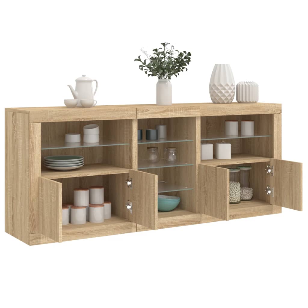Credenza con Luci LED Rovere Sonoma 162x37x67 cm - homemem39
