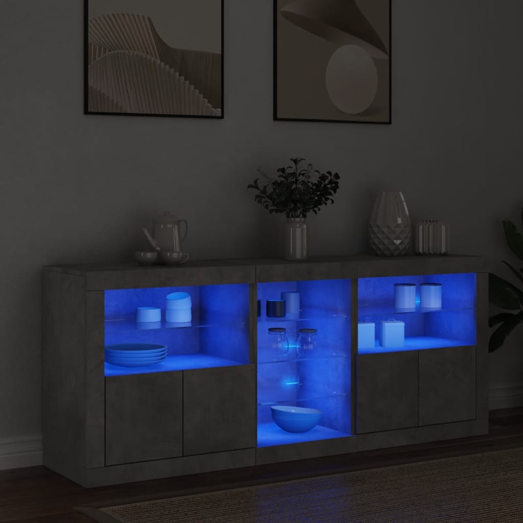 Credenza con Luci LED Grigio Cemento 162x37x67 cm - homemem39