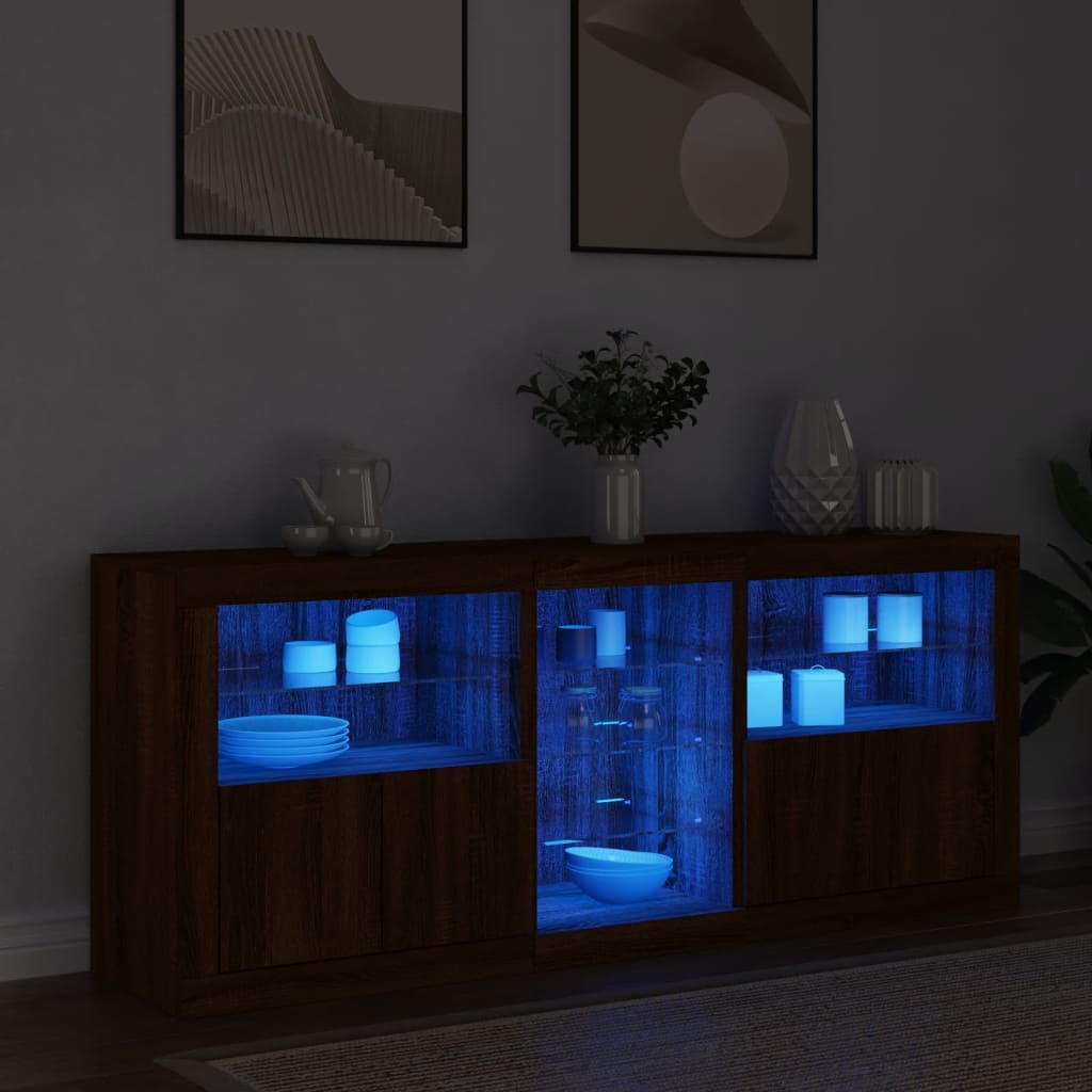 Credenza con Luci LED Rovere Marrone 162x37x67 cm