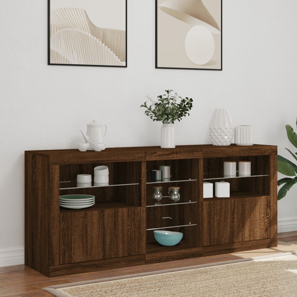 Credenza con Luci LED Rovere Marrone 162x37x67 cm - homemem39