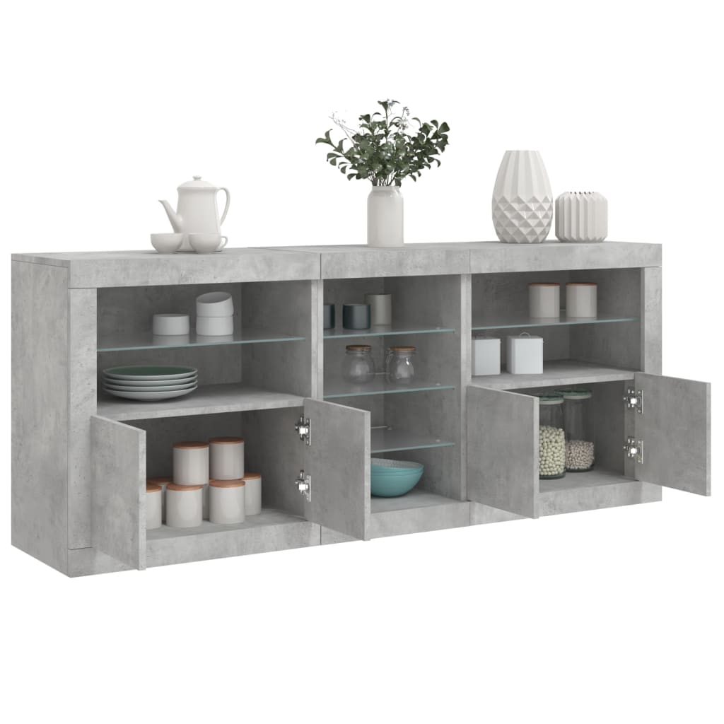 Credenza con Luci LED Grigio Cemento 181,5x37x67 cm - homemem39