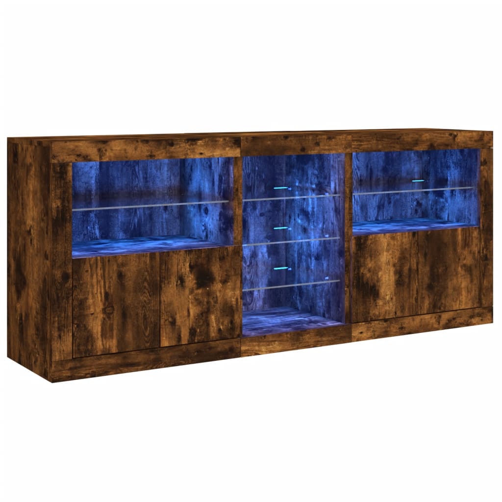 Credenza con Luci LED Rovere Fumo 181,5x37x67 cm - homemem39