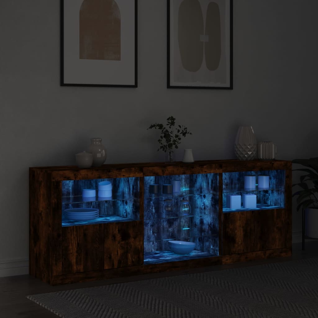 Credenza con Luci LED Rovere Fumo 181,5x37x67 cm - homemem39