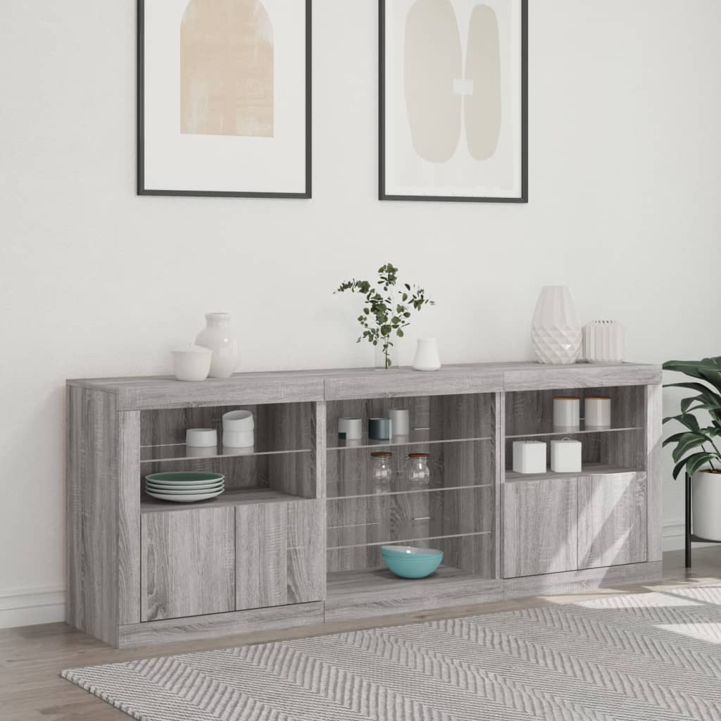 Credenza con Luci LED Grigio Sonoma 181,5x37x67 cm - homemem39