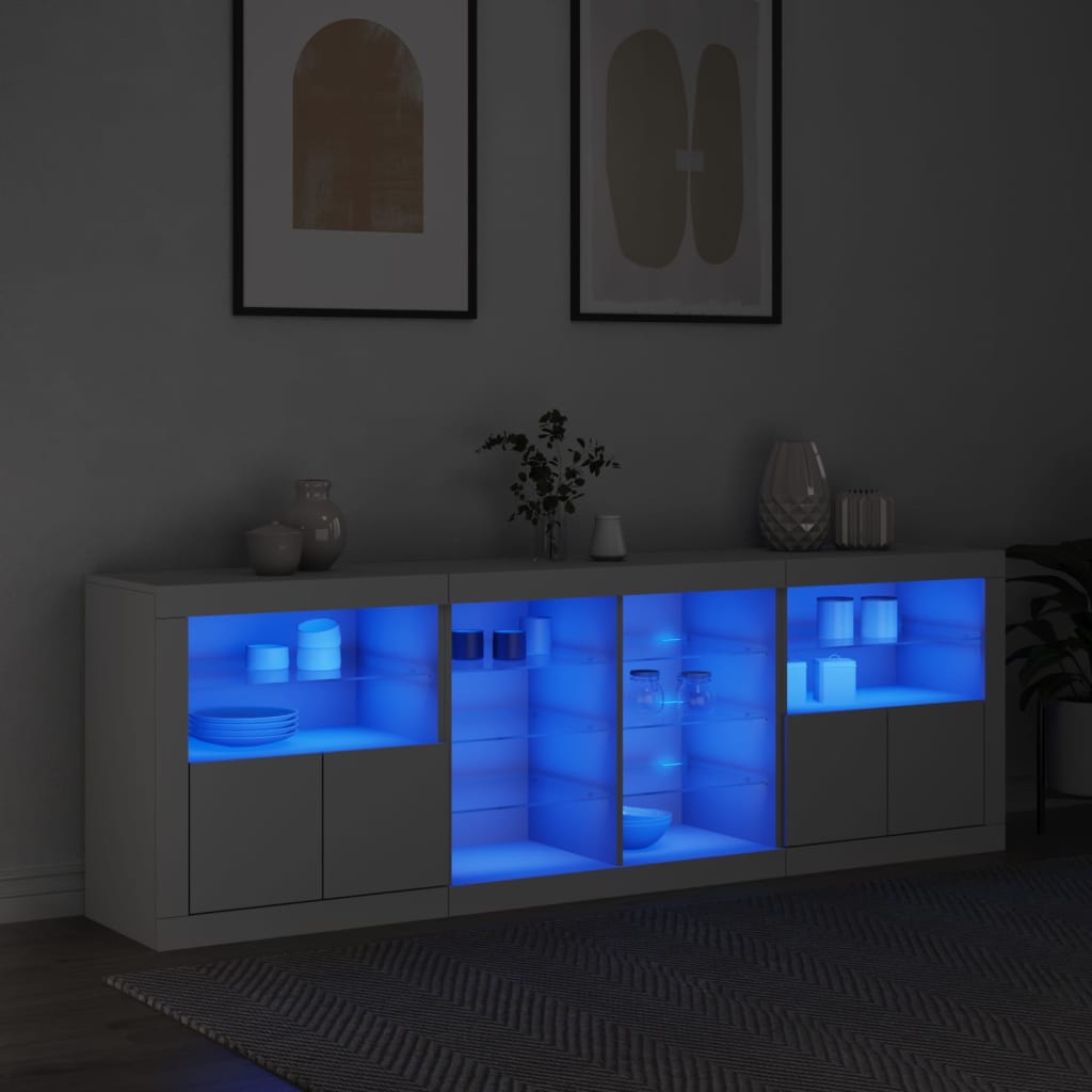 Credenza con Luci LED Bianca 202x37x67 cm - homemem39