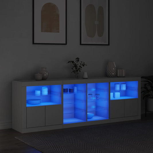 Credenza con Luci LED Bianca 202x37x67 cm