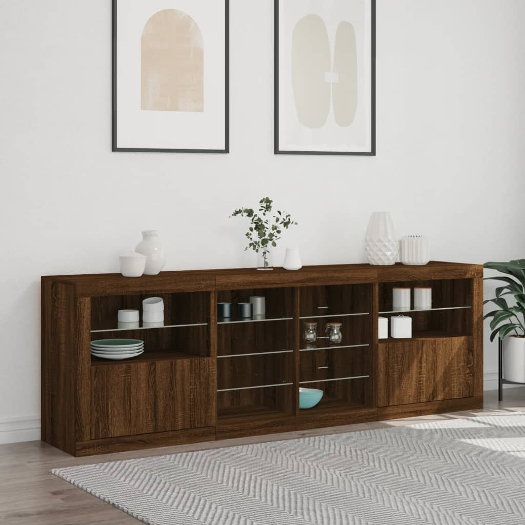 Credenza con Luci LED Rovere Marrone 202x37x67 cm