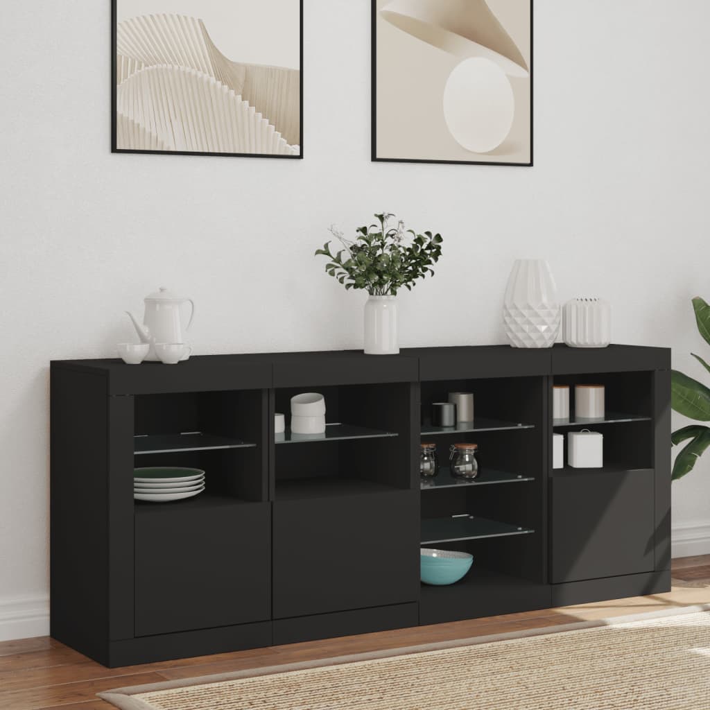 Credenza con Luci LED Nera 164x37x67 cm - homemem39