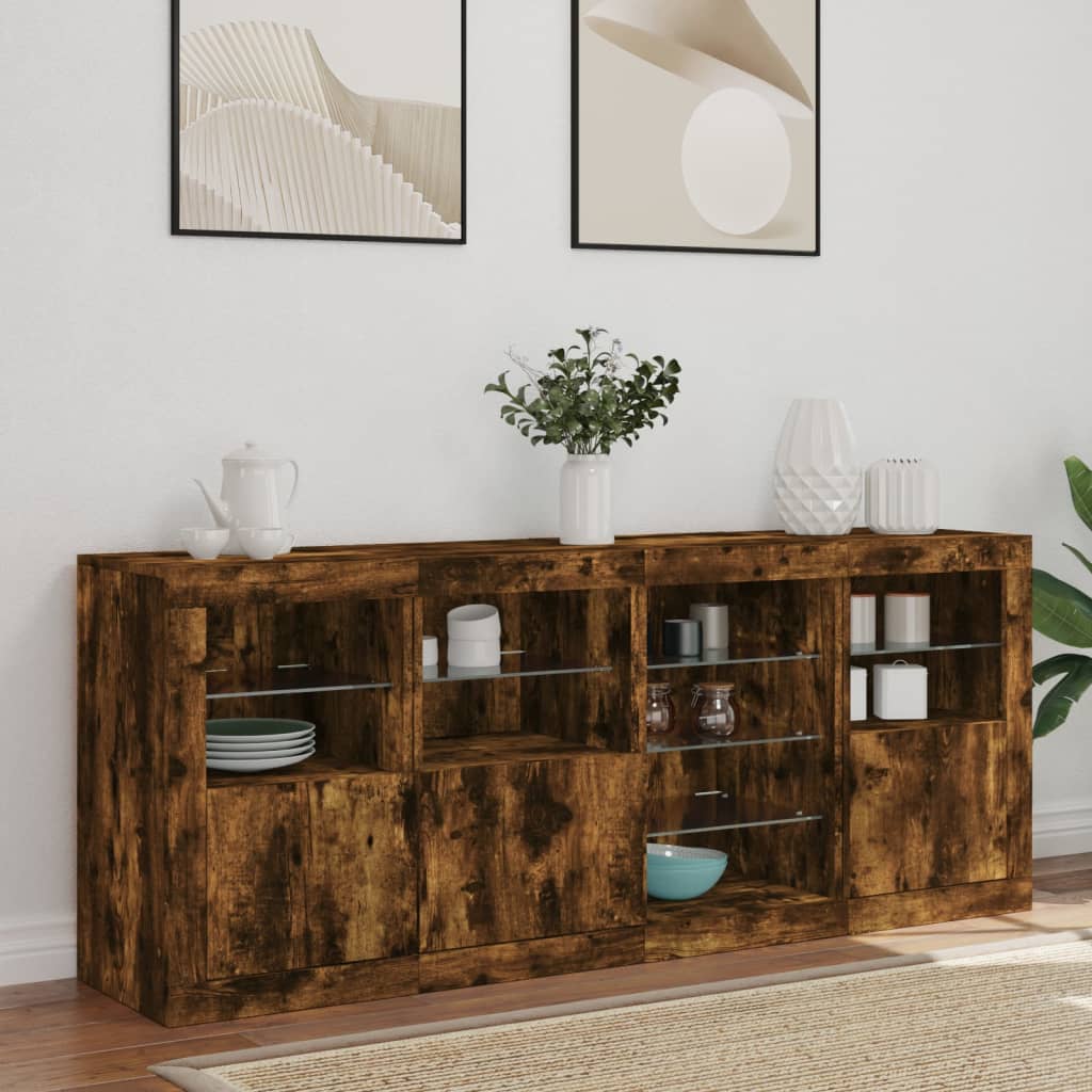 Credenza con Luci LED Rovere Fumo 164x37x67 cm