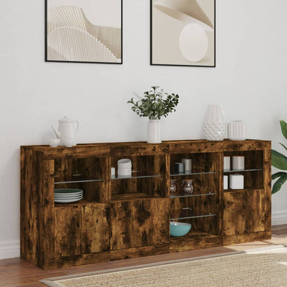 Credenza con Luci LED Rovere Fumo 164x37x67 cm