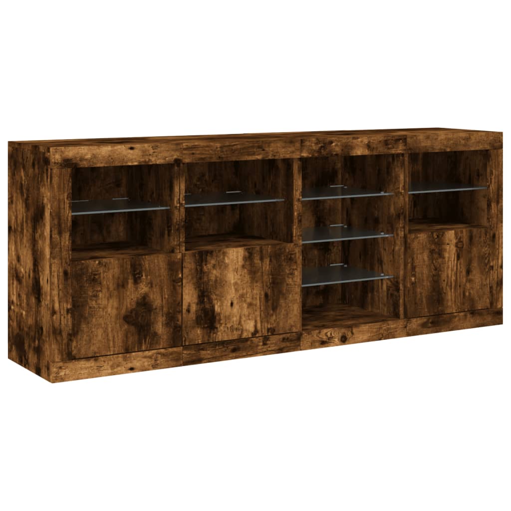 Credenza con Luci LED Rovere Fumo 164x37x67 cm