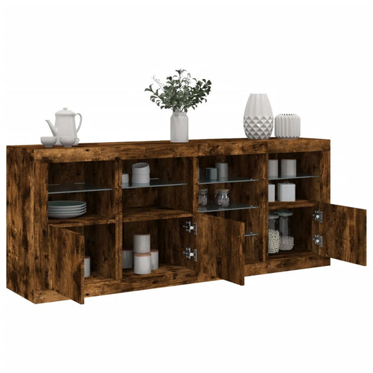 Credenza con Luci LED Rovere Fumo 164x37x67 cm