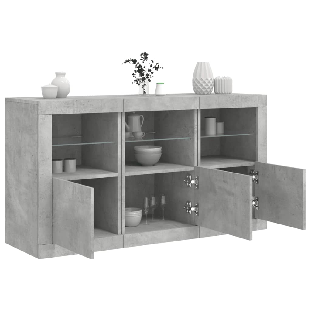 Credenza con Luci LED Grigio Cemento 123x37x67 cm - homemem39