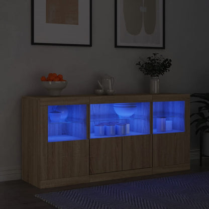 Credenza con Luci LED Rovere Sonoma 142,5x37x67 cm - homemem39