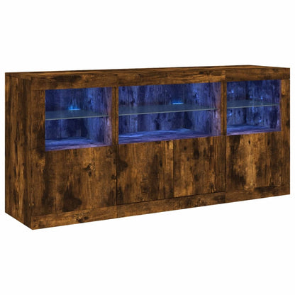Credenza con Luci LED Rovere Fumo 142,5x37x67 cm