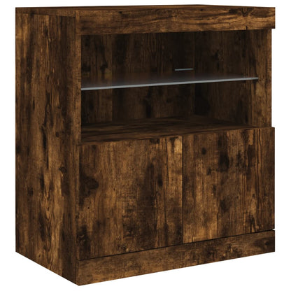 Credenza con Luci LED Rovere Fumo 142,5x37x67 cm