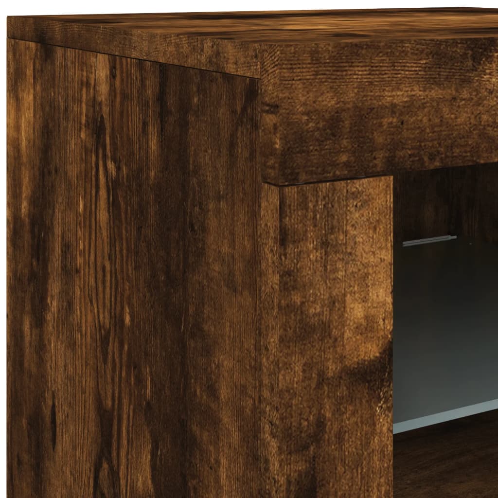 Credenza con Luci LED Rovere Fumo 142,5x37x67 cm