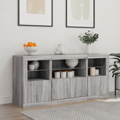 Credenza con Luci LED Grigio Sonoma 142,5x37x67 cm