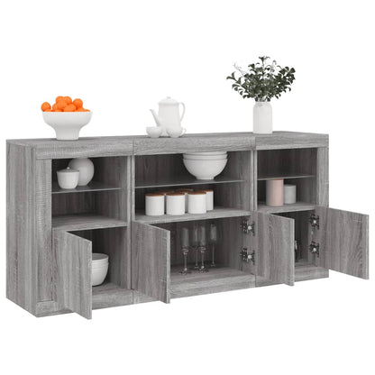 Credenza con Luci LED Grigio Sonoma 142,5x37x67 cm