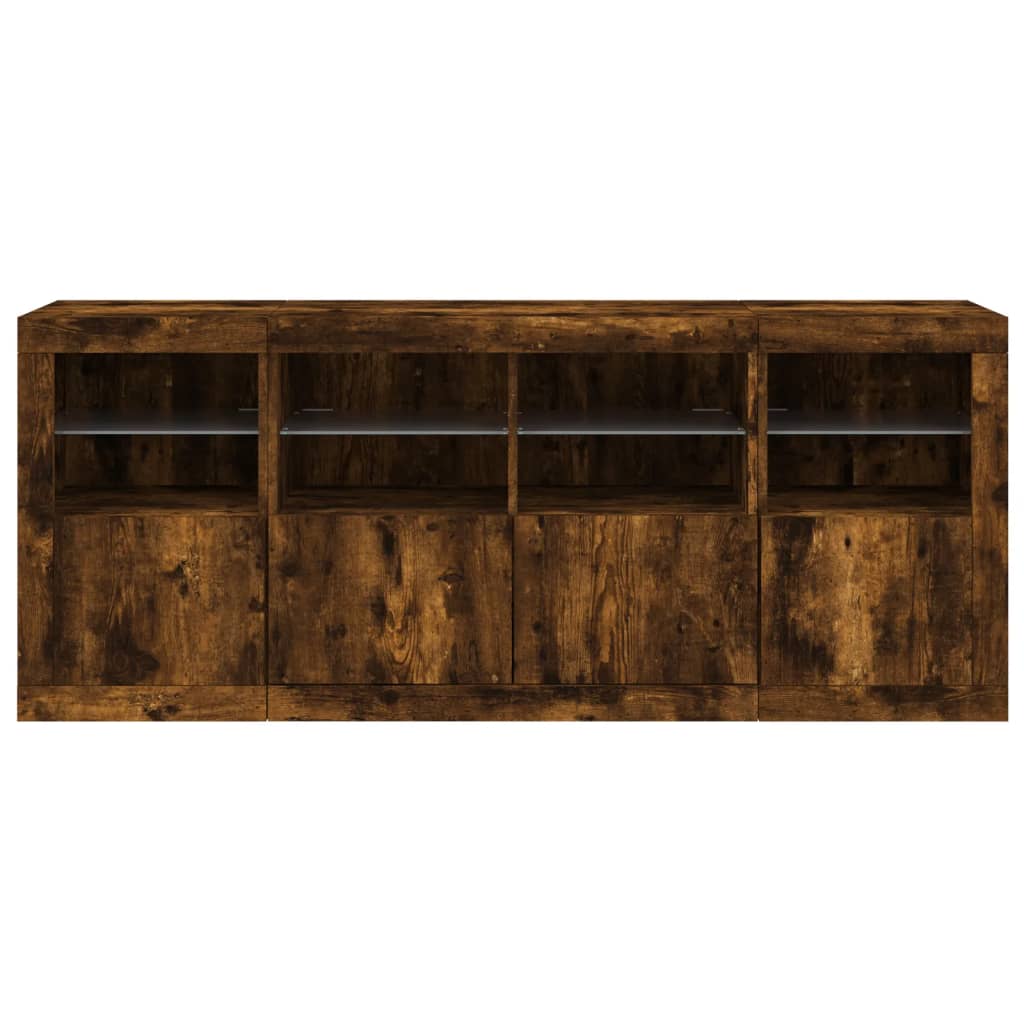 Credenza con Luci LED Rovere Fumo 163x37x67 cm