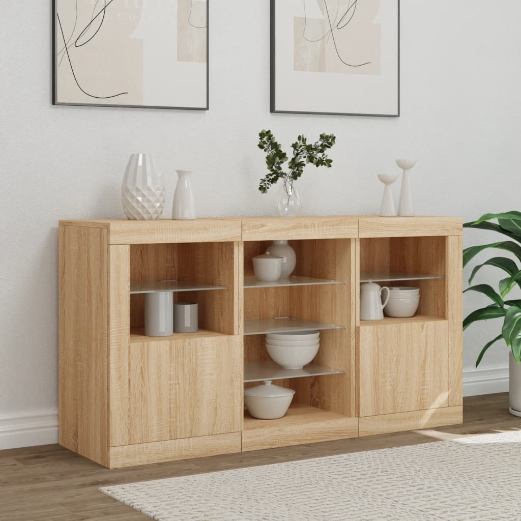 Credenza con Luci LED Rovere Sonoma 123x37x67 cm - homemem39