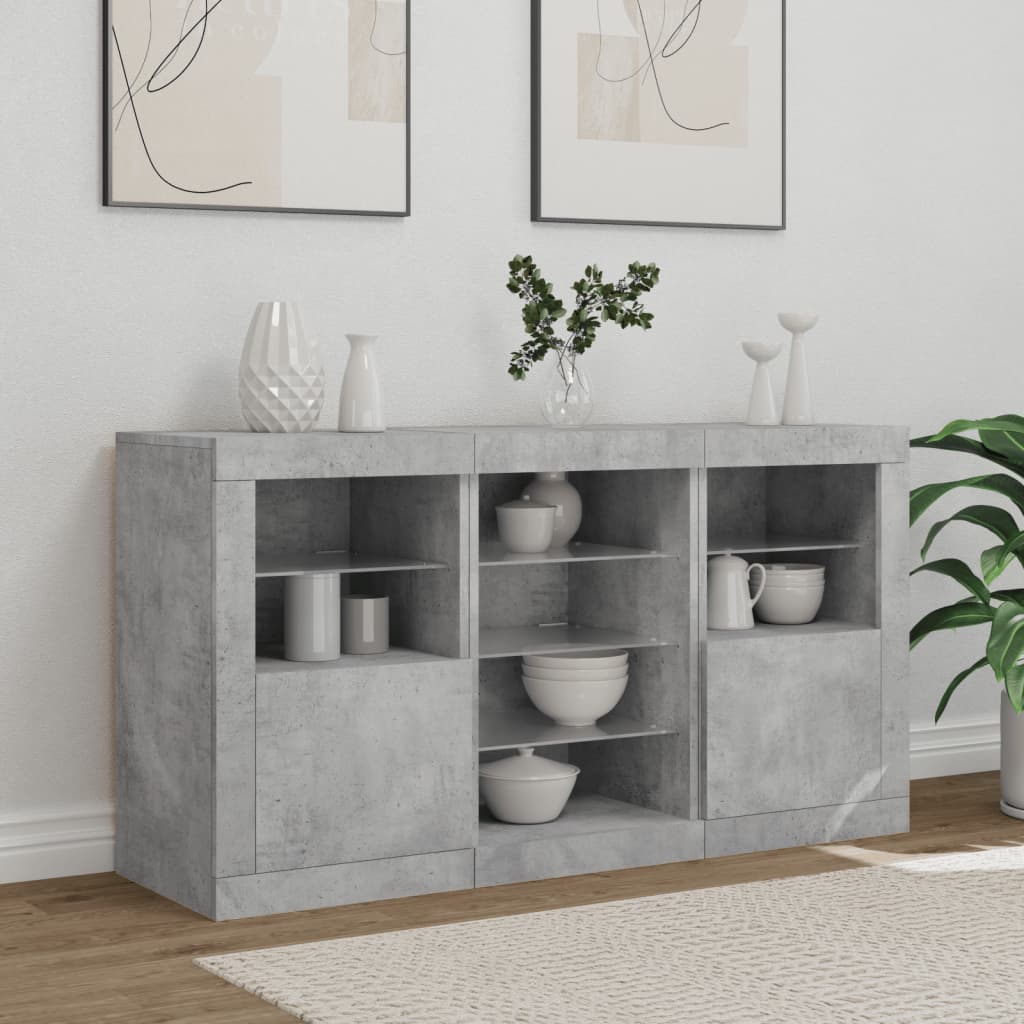 Credenza con Luci LED Grigio Cemento 123x37x67 cm