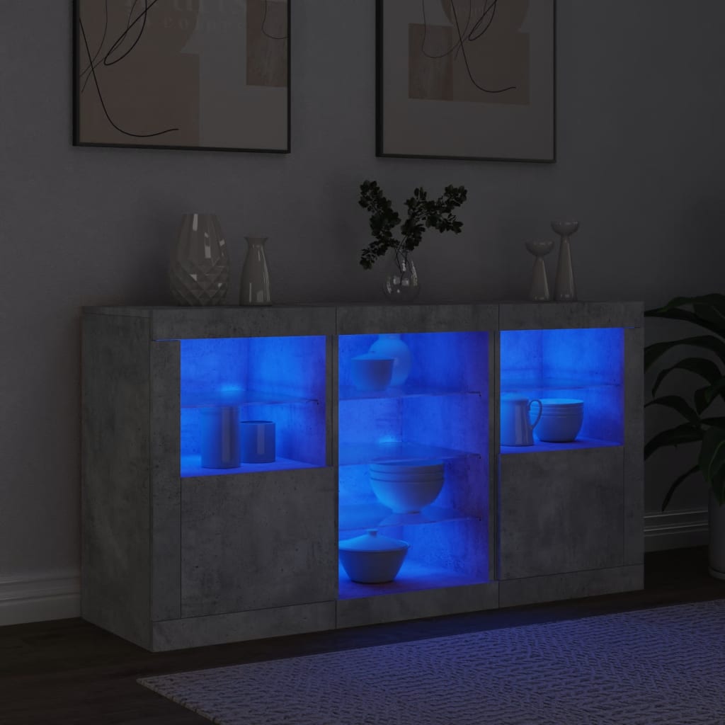 Credenza con Luci LED Grigio Cemento 123x37x67 cm - homemem39