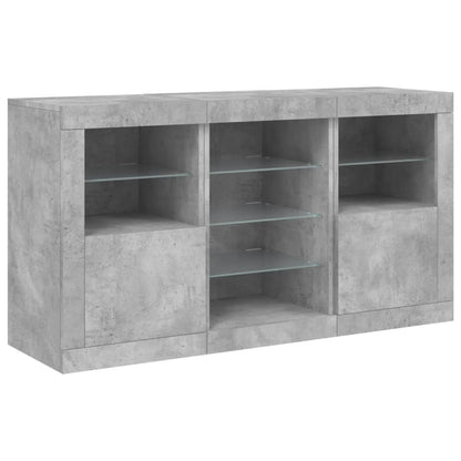 Credenza con Luci LED Grigio Cemento 123x37x67 cm