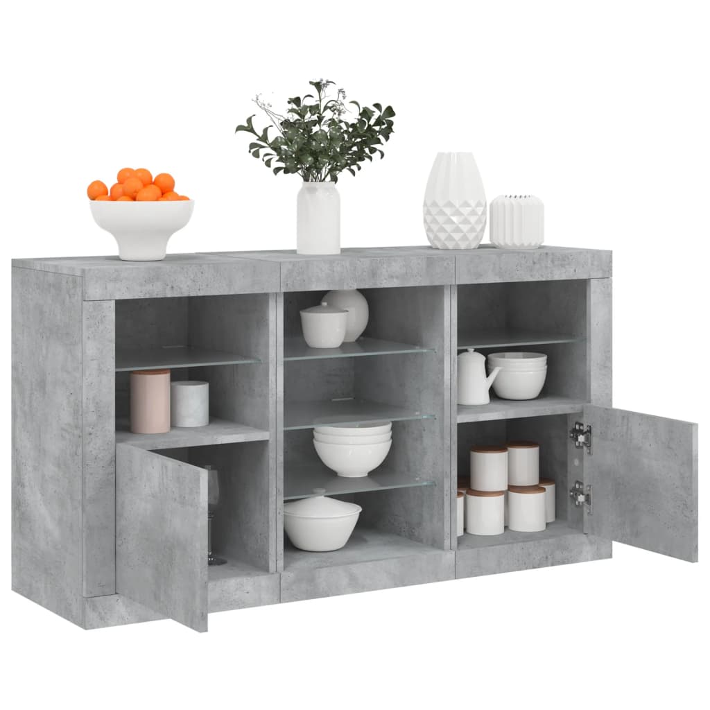 Credenza con Luci LED Grigio Cemento 123x37x67 cm - homemem39