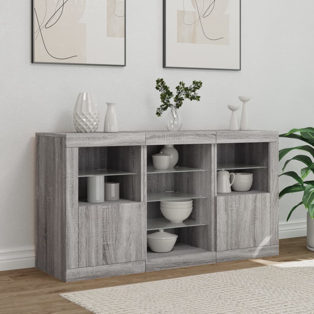 Credenza con Luci LED Grigio Sonoma 123x37x67 cm - homemem39