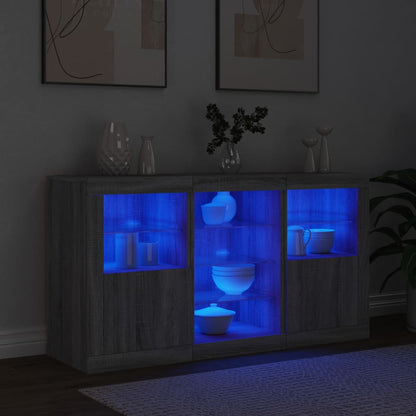 Credenza con Luci LED Grigio Sonoma 123x37x67 cm