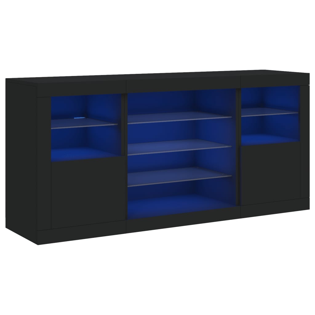 Credenza con Luci LED Nera 142,5x37x67 cm - homemem39