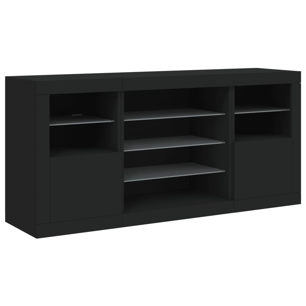 Credenza con Luci LED Nera 142,5x37x67 cm - homemem39