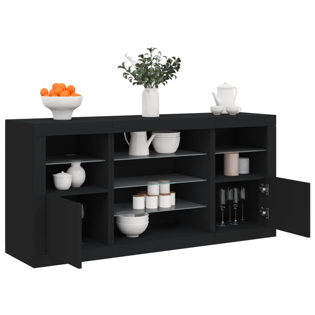 Credenza con Luci LED Nera 142,5x37x67 cm - homemem39