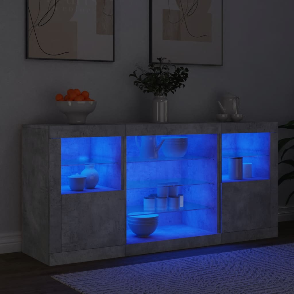 Credenza con Luci LED Grigio Cemento 142,5x37x67 cm - homemem39