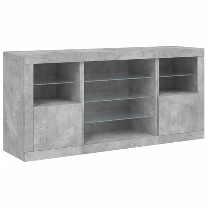 Credenza con Luci LED Grigio Cemento 142,5x37x67 cm