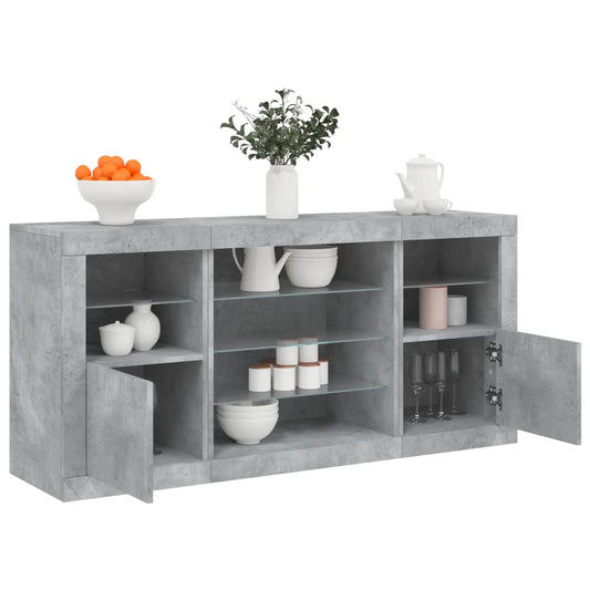 Credenza con Luci LED Grigio Cemento 142,5x37x67 cm