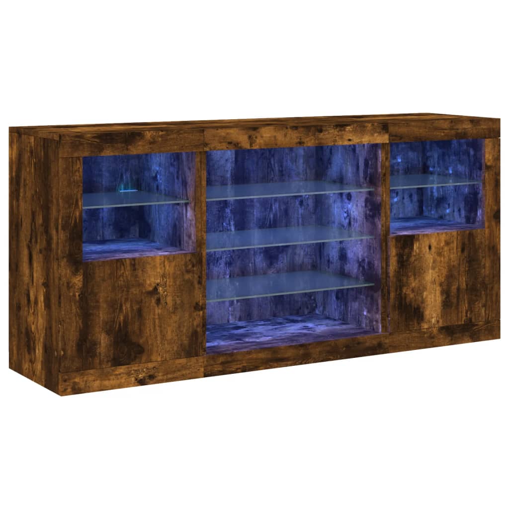 Credenza con Luci LED Rovere Fumo 142,5x37x67 cm