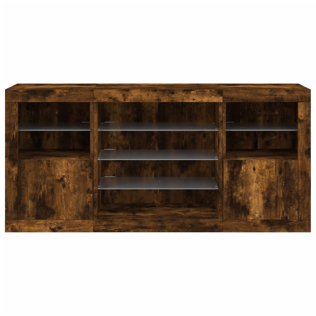 Credenza con Luci LED Rovere Fumo 142,5x37x67 cm