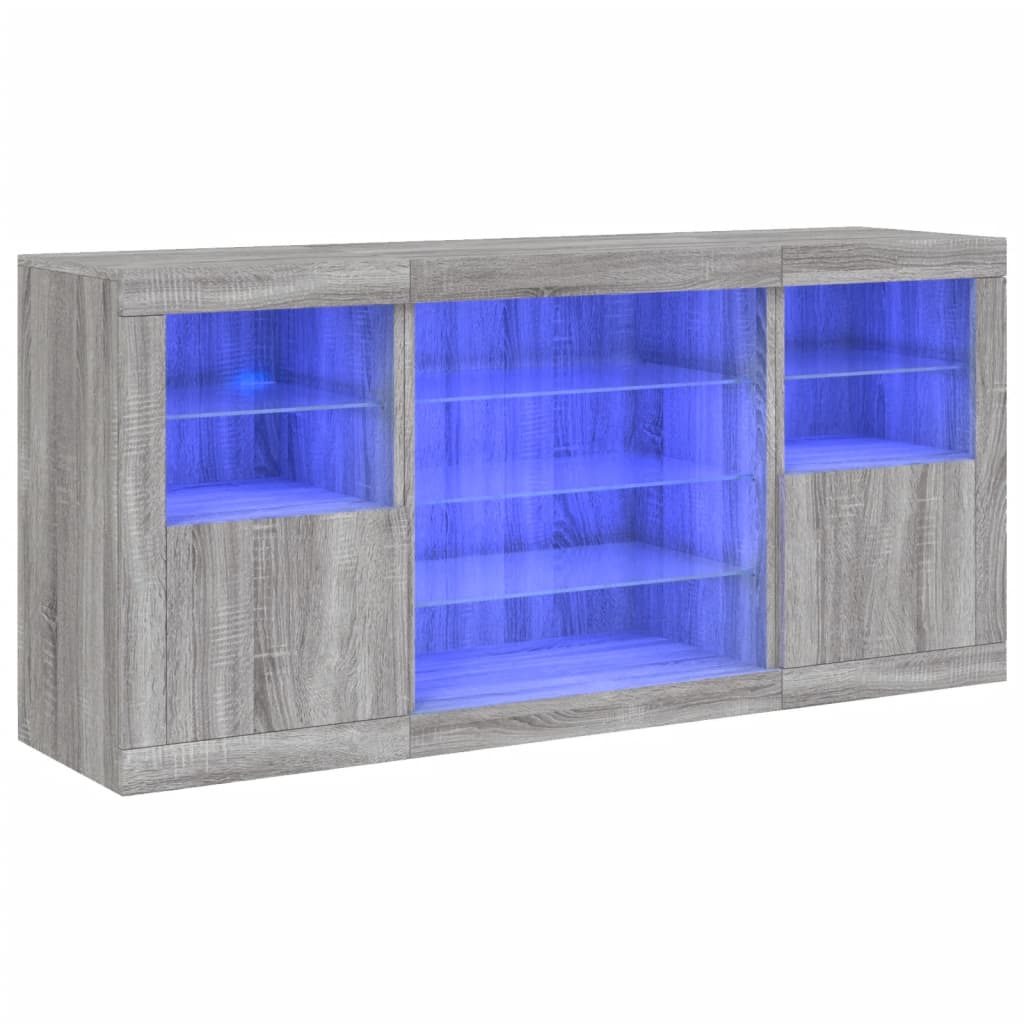 Credenza con Luci LED Grigio Sonoma 142,5x37x67 cm