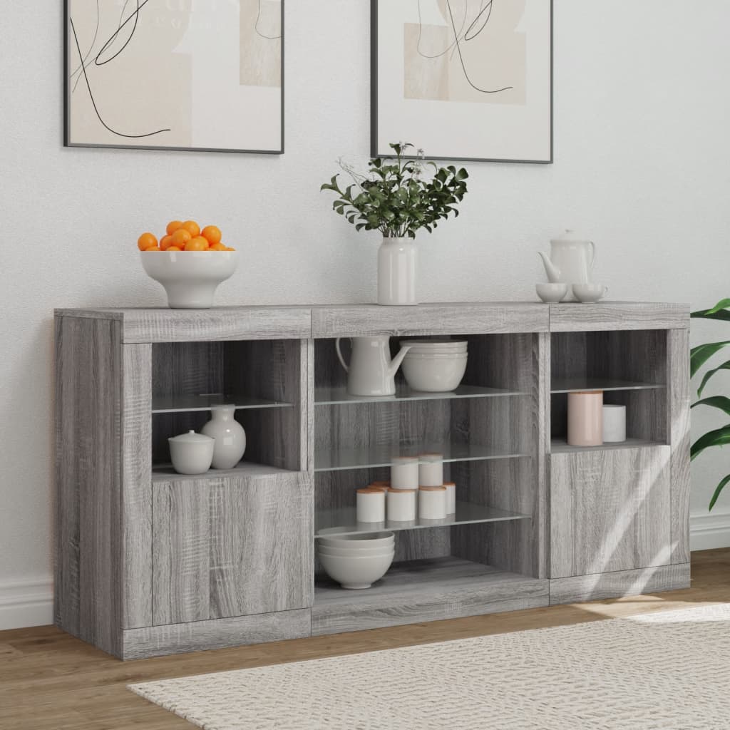 Credenza con Luci LED Grigio Sonoma 142,5x37x67 cm