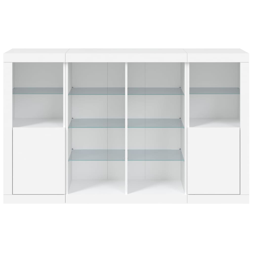 Credenze con Luci LED 3 pz Bianche in Legno Multistrato