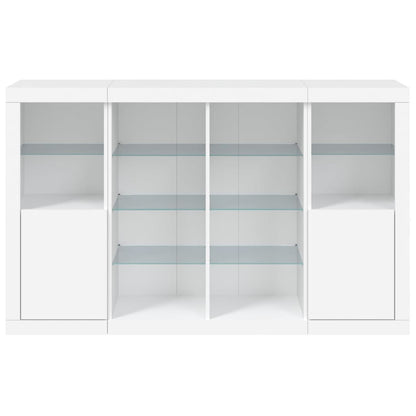 Credenze con Luci LED 3 pz Bianche in Legno Multistrato