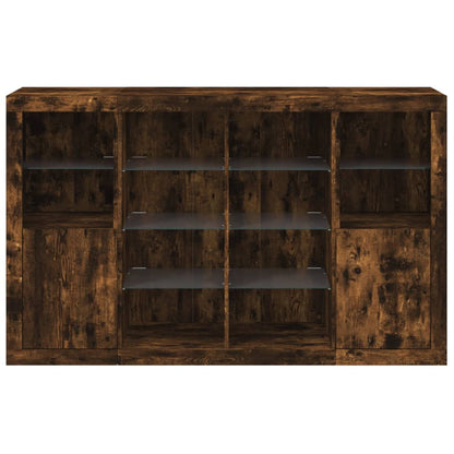 Credenze con Luci LED 3 pz Rovere Fumo in Legno Multistrato