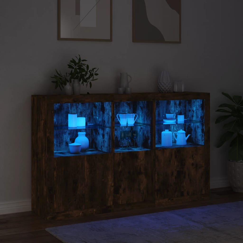 Credenza con Luci LED Rovere Fumo 162x37x100 cm