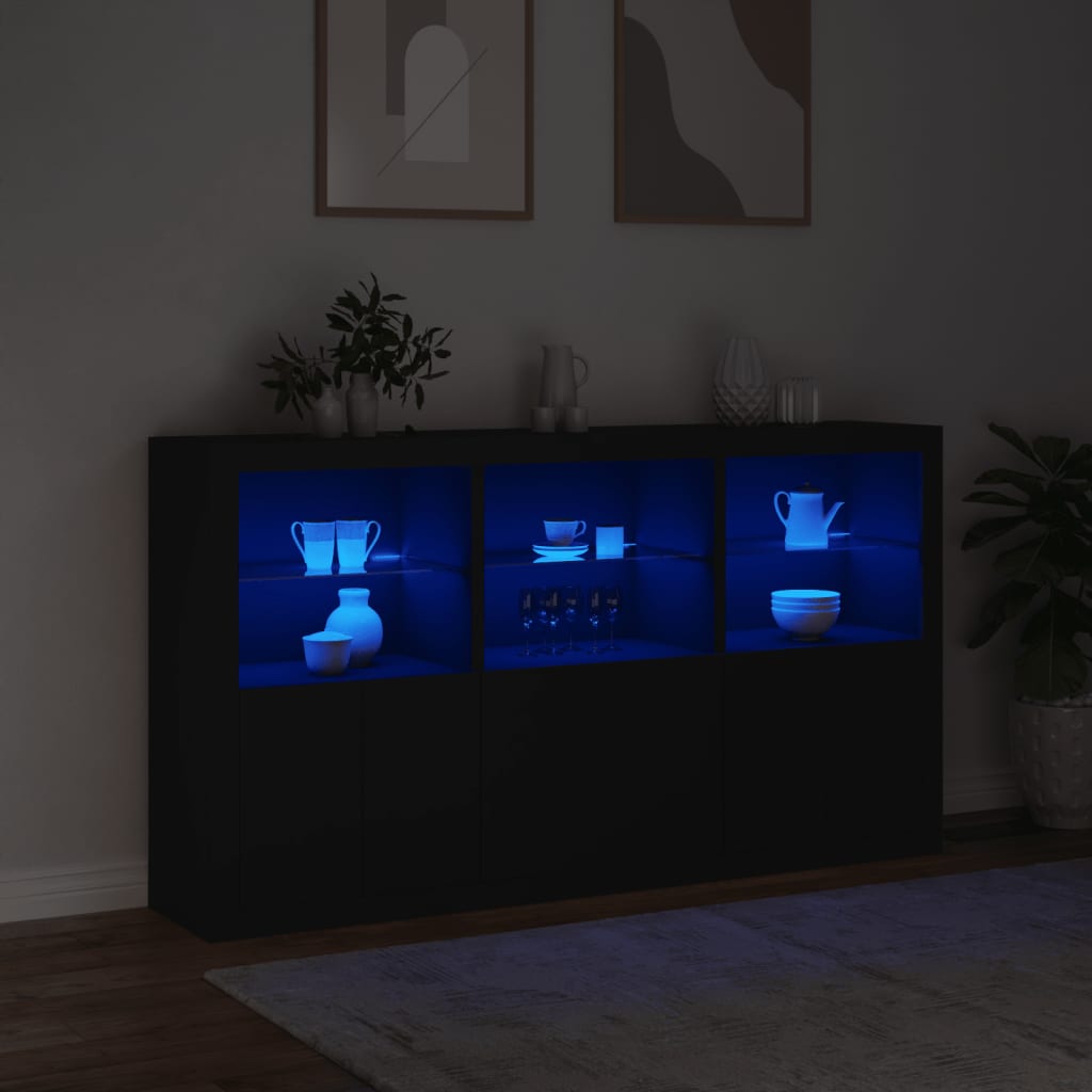 Credenza con Luci LED Nera 181,5x37x100 cm - homemem39