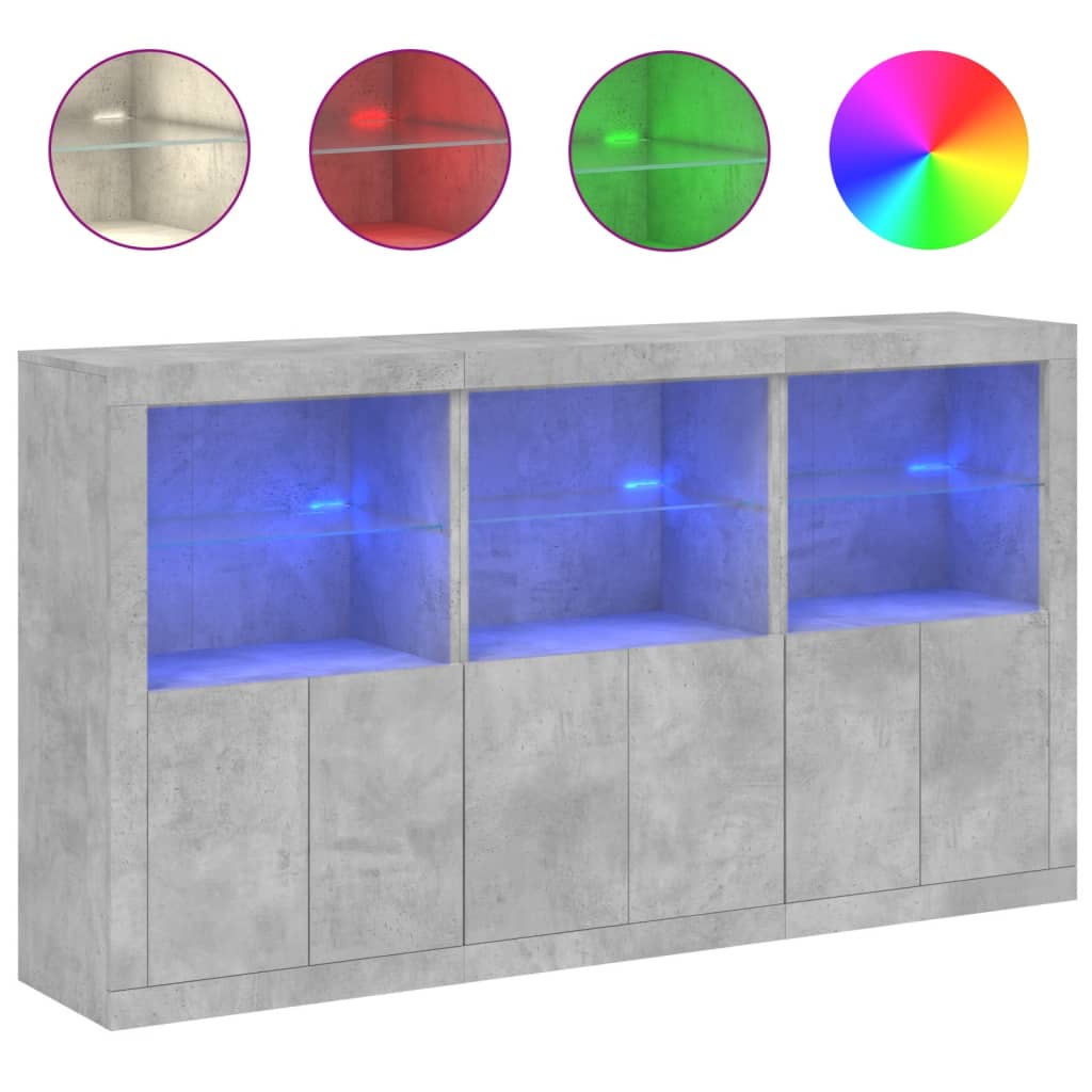 Credenza con Luci LED Grigio Cemento 181,5x37x100 cm - homemem39