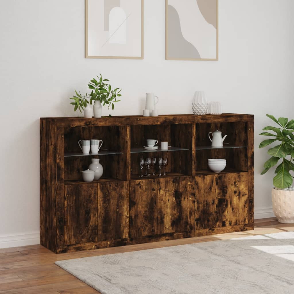 Credenza con Luci LED Rovere Fumo 181,5x37x100 cm