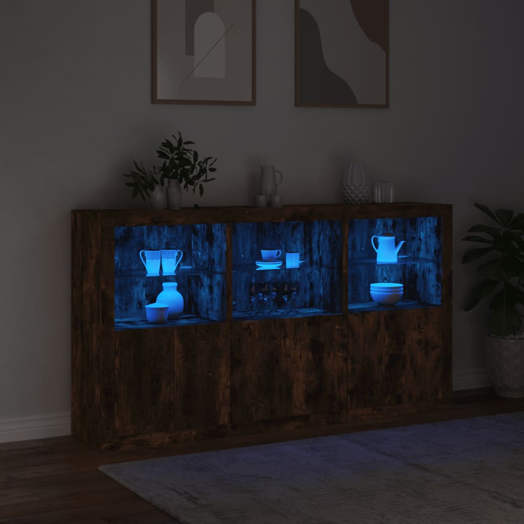 Credenza con Luci LED Rovere Fumo 181,5x37x100 cm