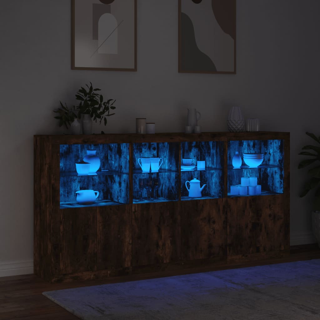 Credenza con Luci LED Rovere Fumo 202x37x100 cm - homemem39